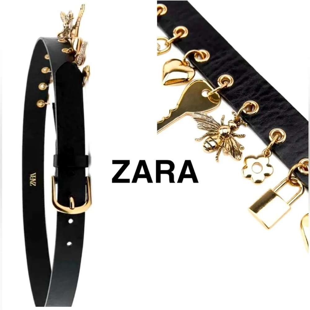 ZARA 100% LEATHER CHARM BELT - Picture 2 of 8